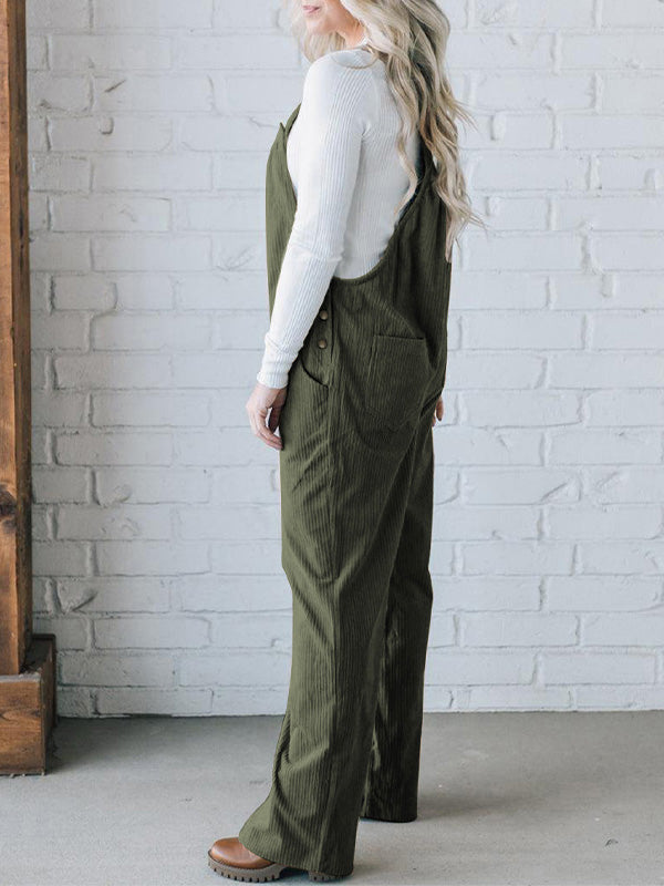 Cozy Ribbed Corduroy Loose Fit Overalls with Adjustable Straps