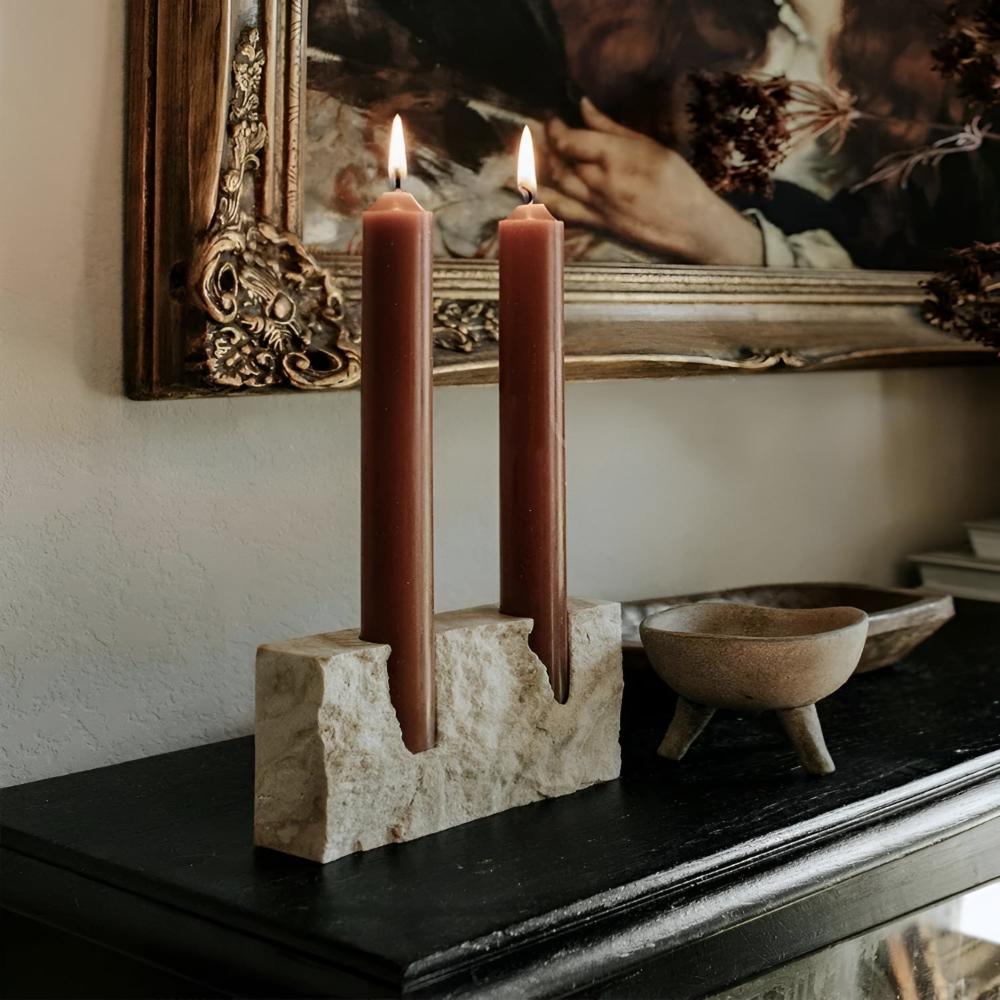 Travertine Stone Candle Holder for Taper Candles