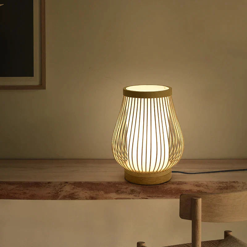Japanese Bamboo Table Lamp with Soft White Light