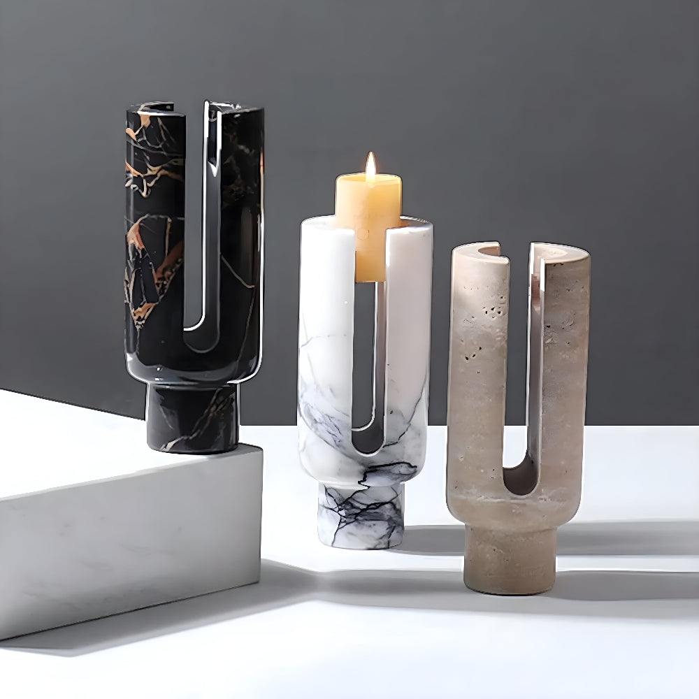 Modern Marble Candle Holder with Geometric Design
