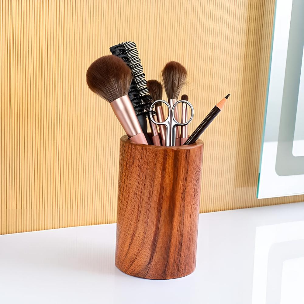 Natural Wood Utensil Holder with Frosted Finish