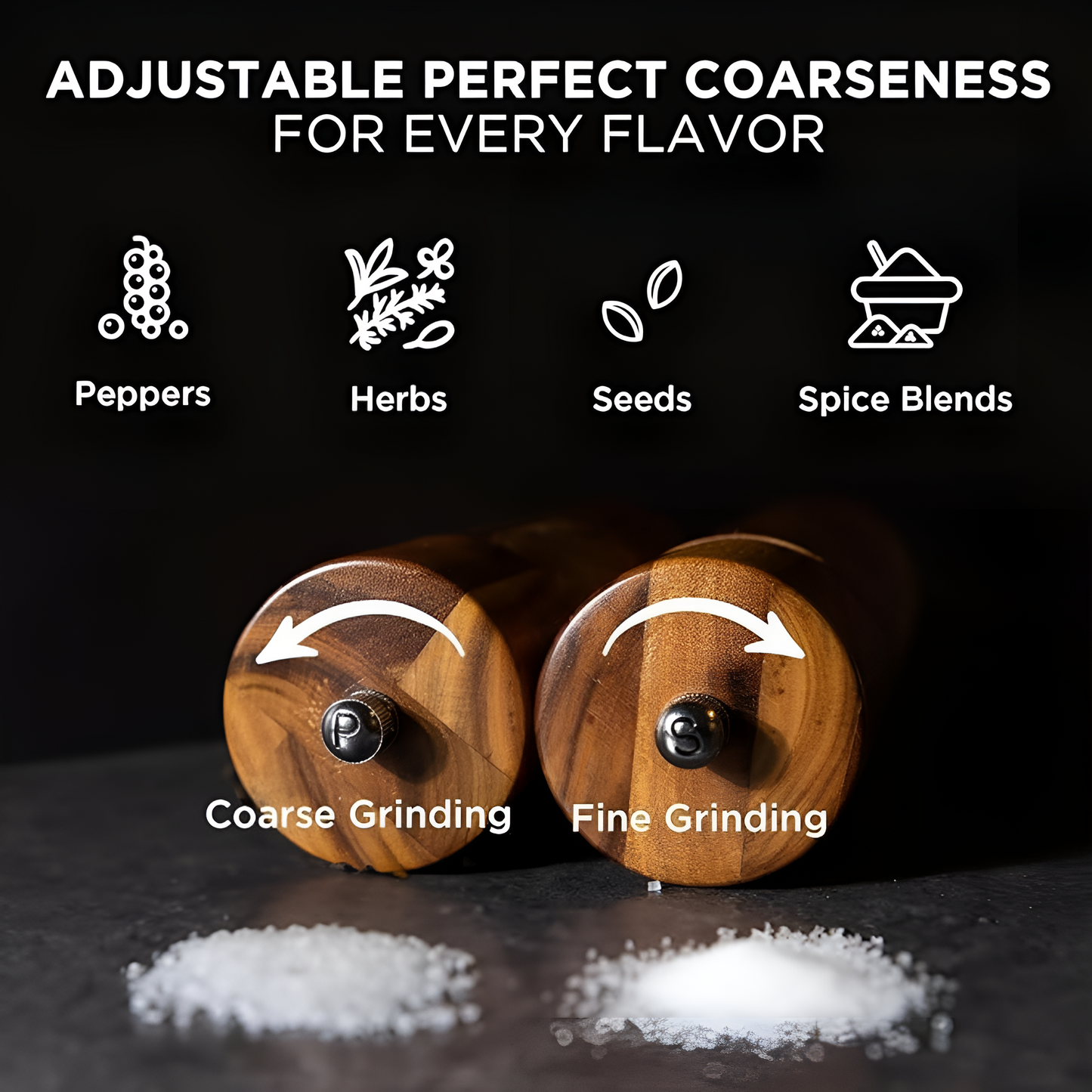 Acacia Wood Adjustable Spice Grinders