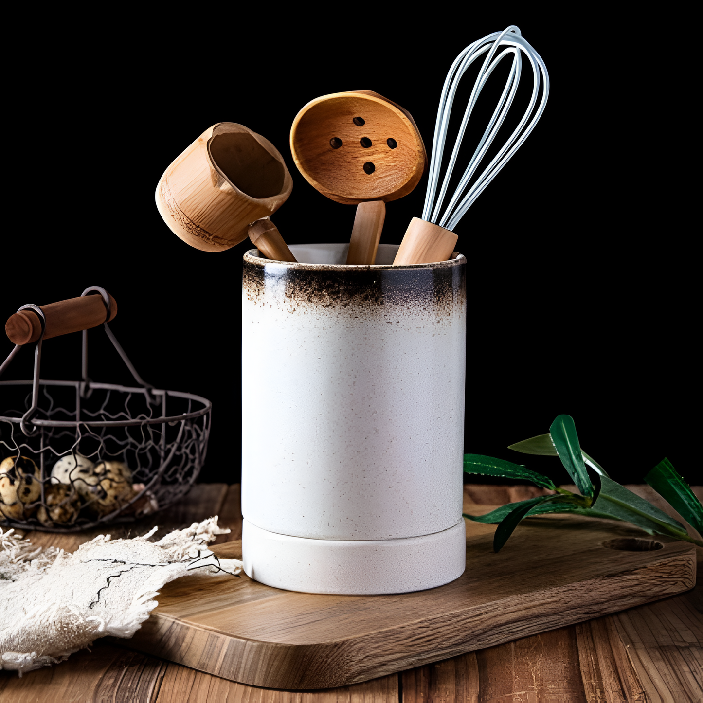 Ceramic Japanese Utensil Holder with Drainage Holes