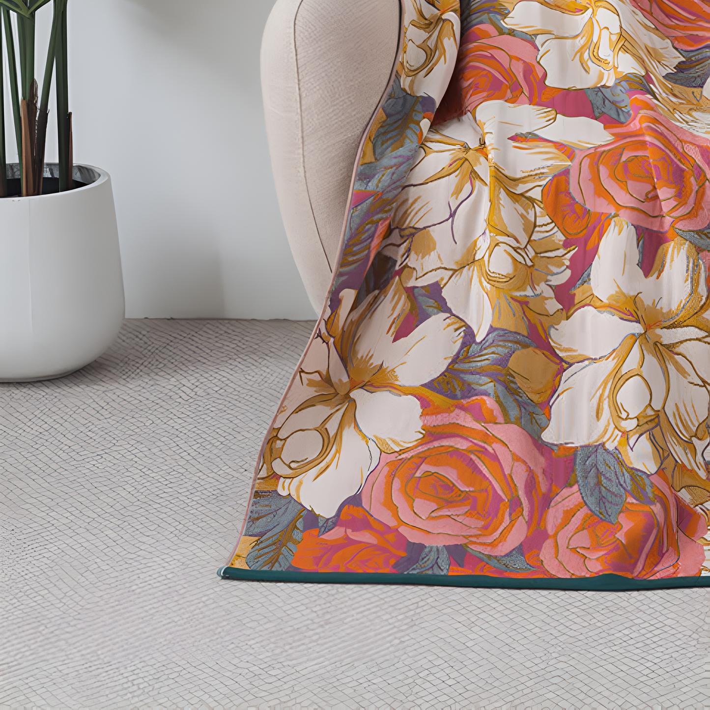 Lightweight Cotton Bath Towel with Pastoral Rose Pattern