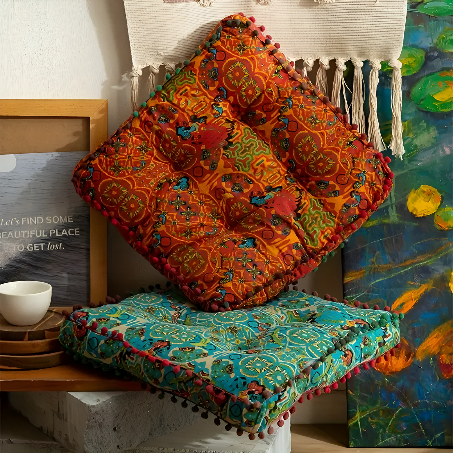 Bohemian Embroidered Round Floor Cushion