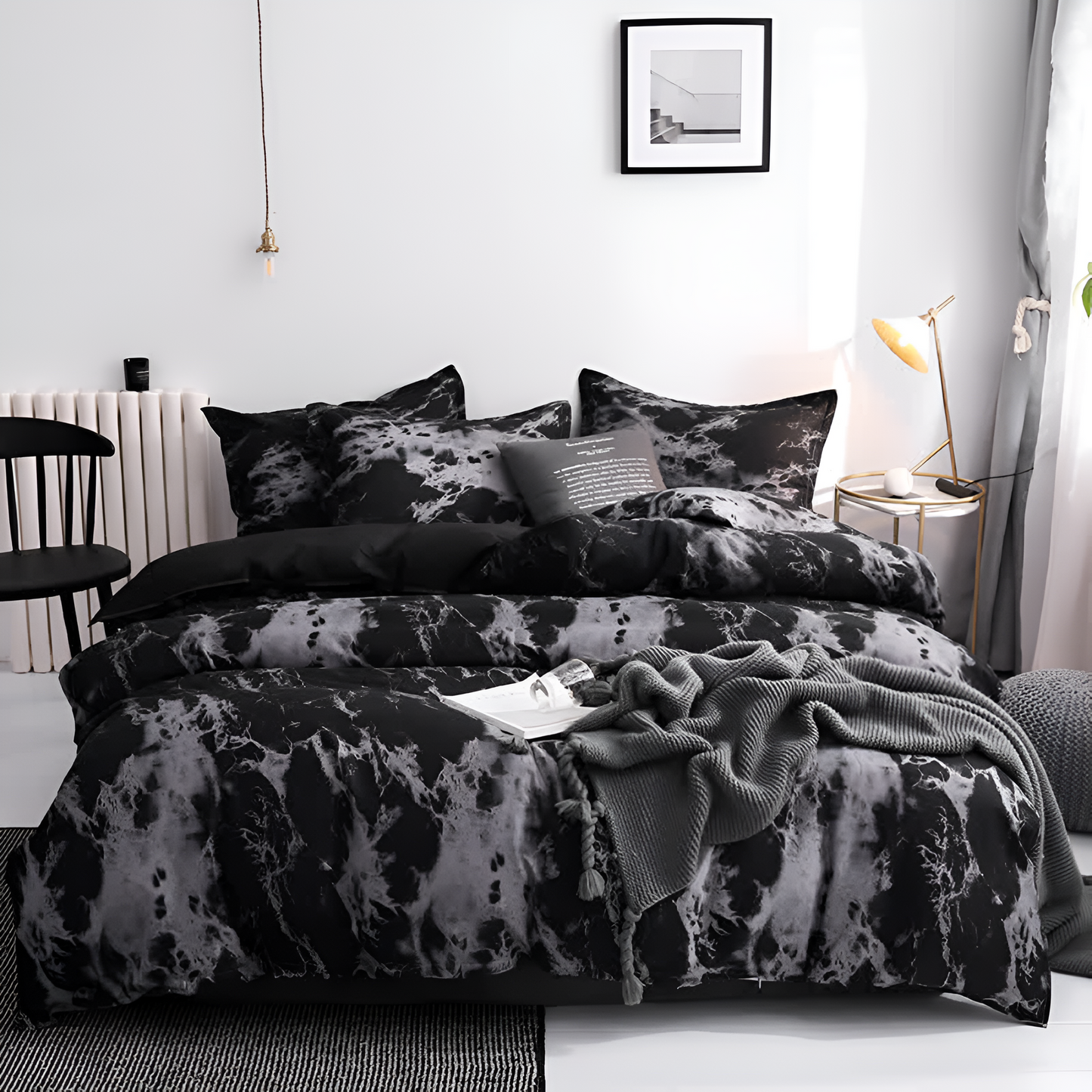 Luxe Black Marble Duvet Cover Set with Pillowcases