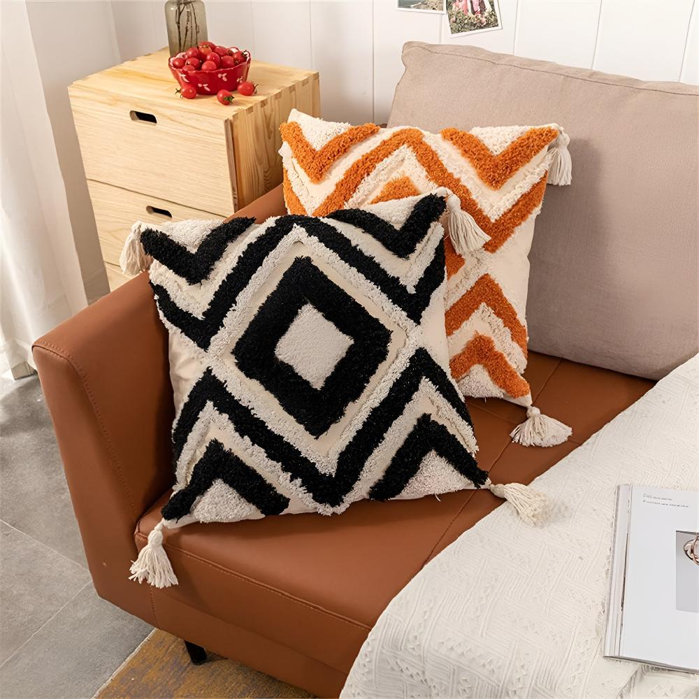 Tufted Cotton Cushion Cover - Moroccan Inspired Design