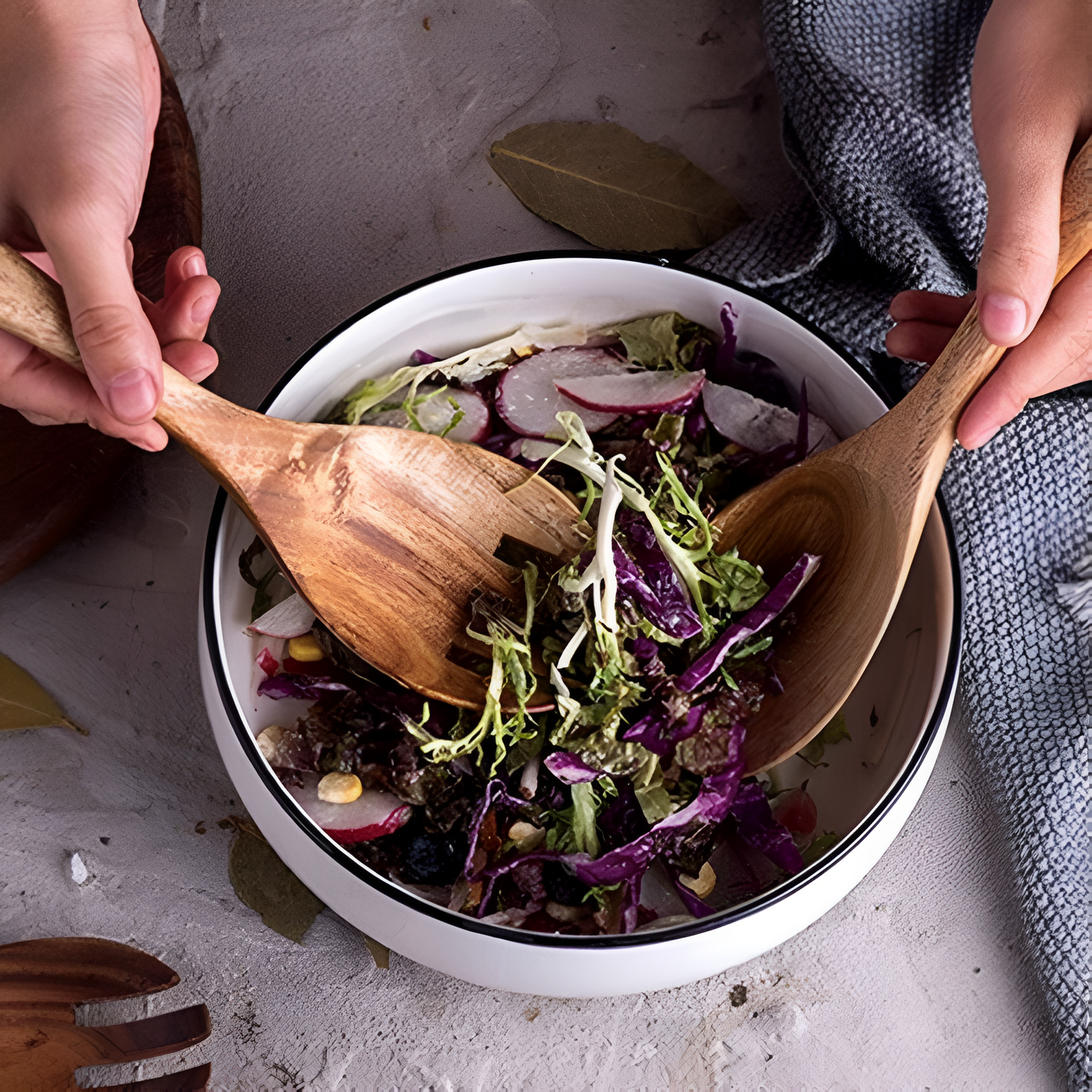 Rustic Acacia Wood Salad Serving Set - 2 Piece