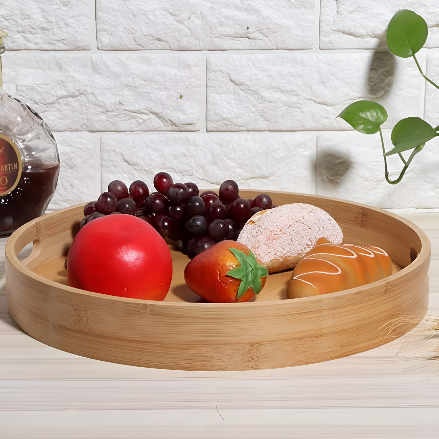 Eco-Friendly Bamboo Round Serving Tray with Handles