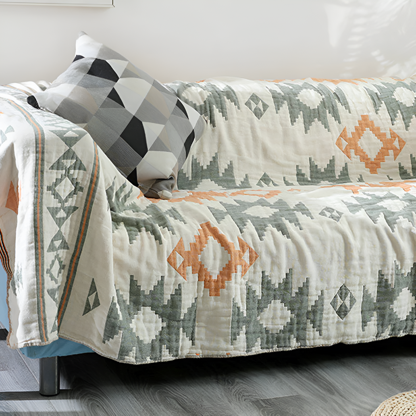 Reversible Cotton Geometric Blanket Sofa Cover