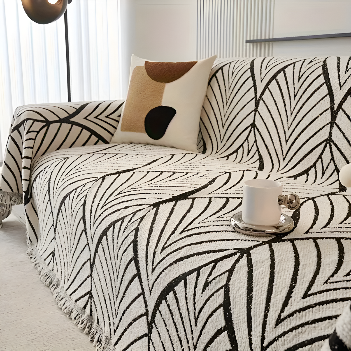 Modern Maple Leaf Microfiber Sofa Cover with Tassels