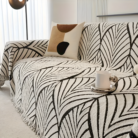 Modern Maple Leaf Microfiber Sofa Cover with Tassels