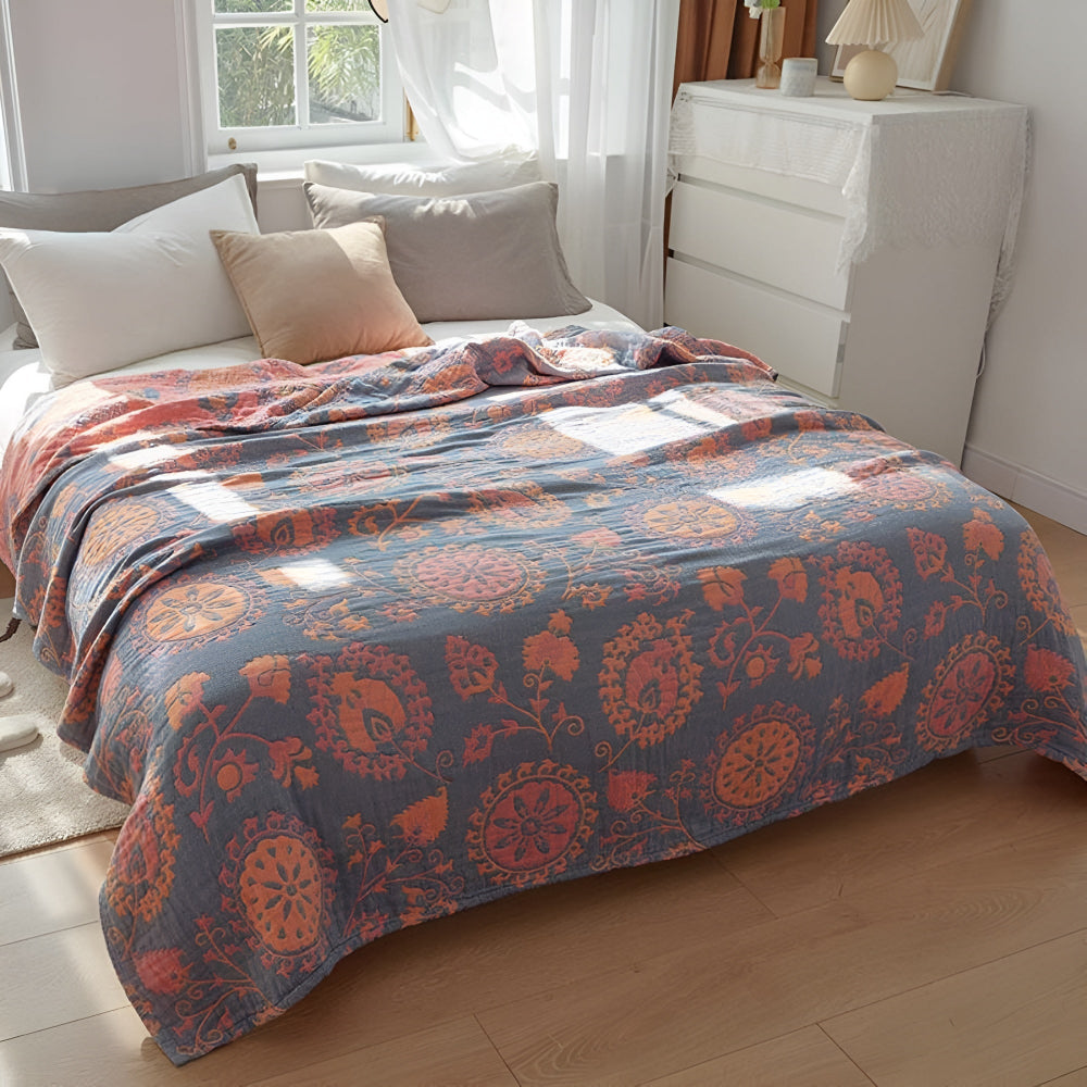 Reversible Rustic Floral Cotton Blanket