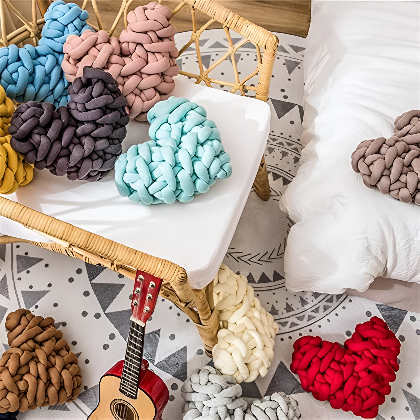Plush Heart-Shaped Knotted Cushion
