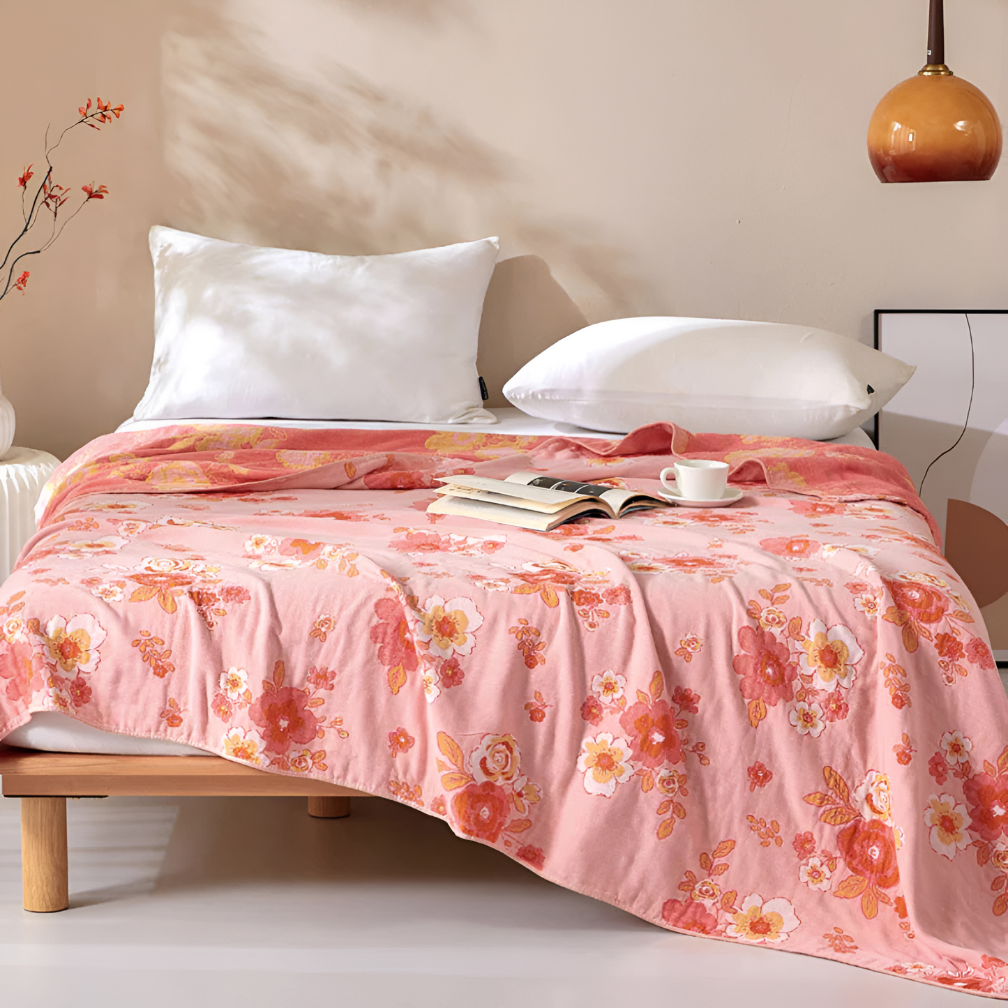 Blush Floral Organic Cotton Gauze Blanket