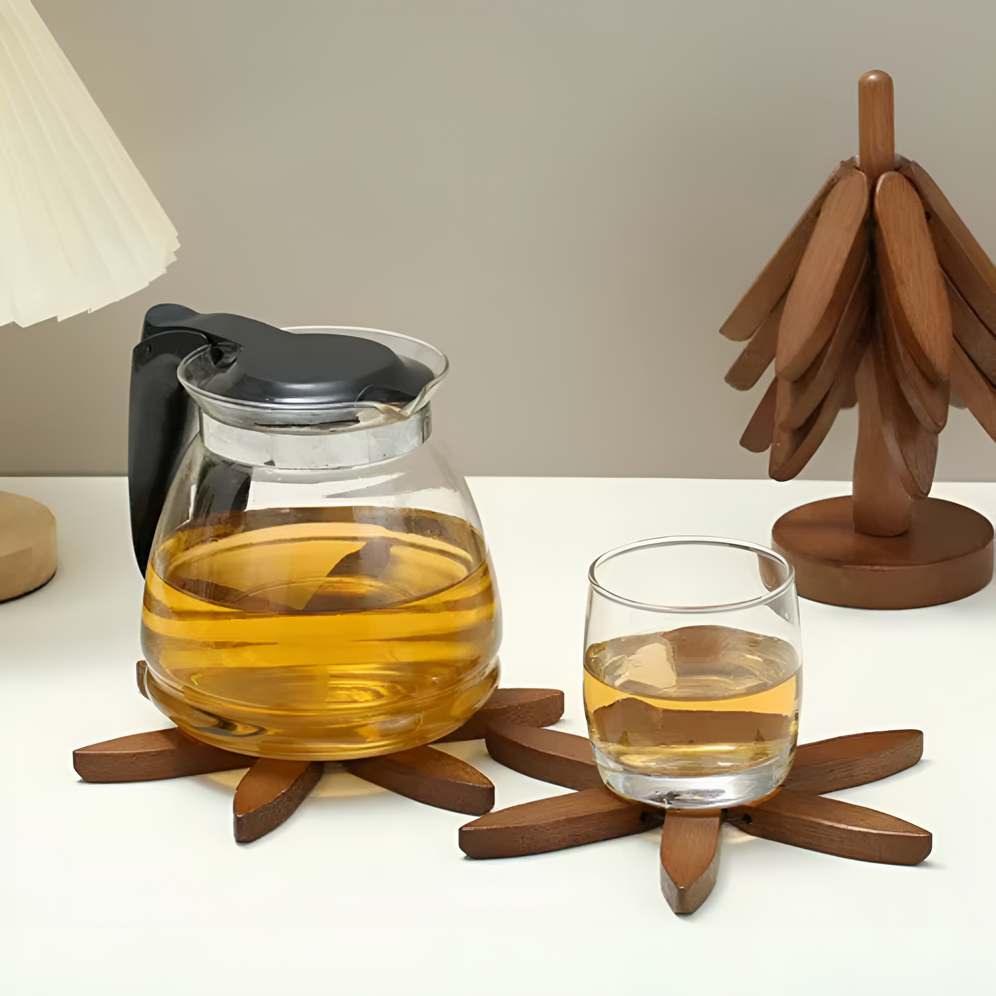 Foldable Black Walnut Wooden Trivet Set