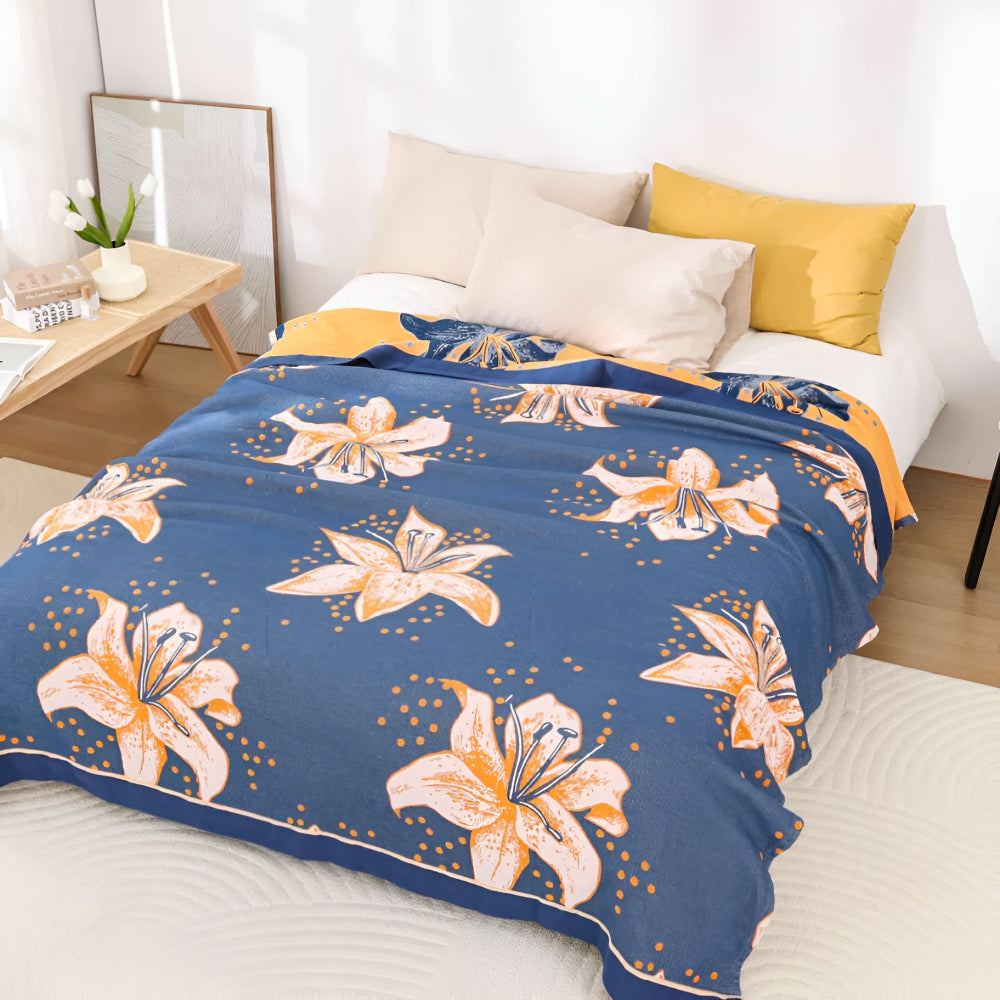 Floral Cotton Blanket with Lily Design