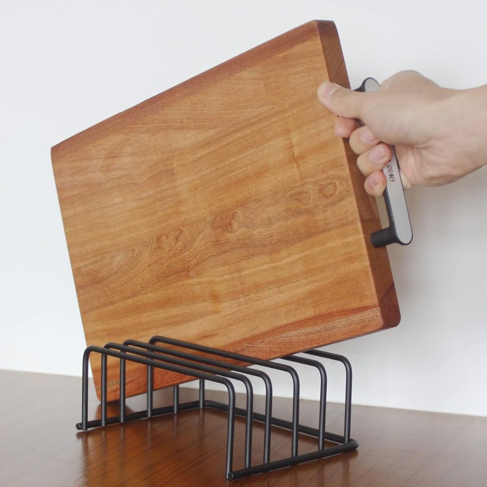 Matte Black Steel Kitchen Organizer for Cutting Boards and Trays