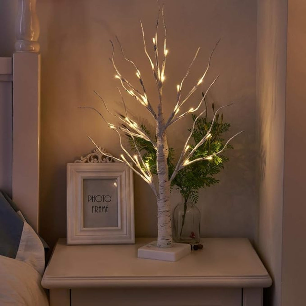 Lighted White Birch Tree Decor with USB and Battery Power