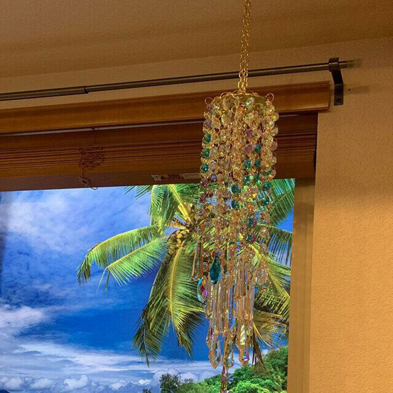 Aurora Crystal Glass Wind Chime with Colorful Beads