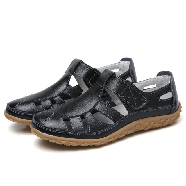 Leather Women's Velcro Sandals with Cushioned Sole