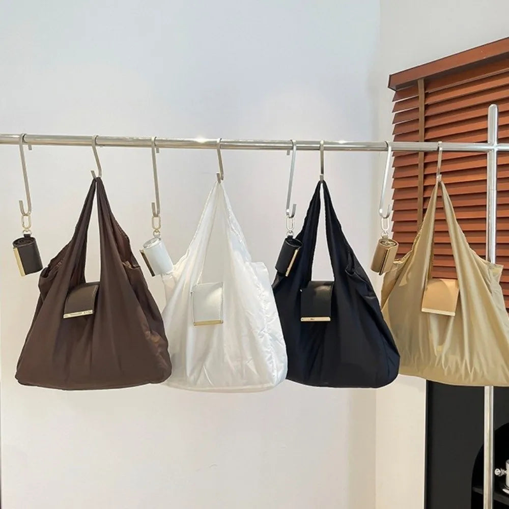 Foldable Keychain Tote Bag with Nylon and Leather Accents