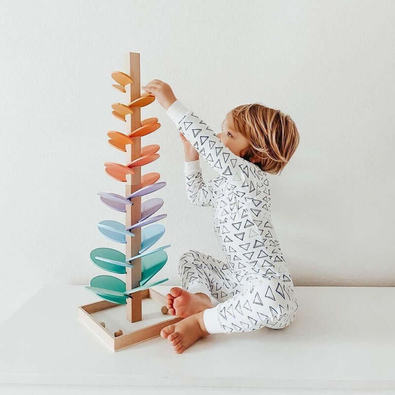 Rainbow Wooden Marble Run Toy with Sound for Kids