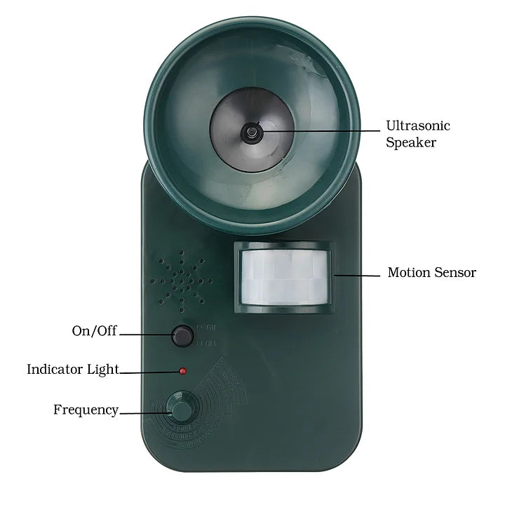 9V DC Ultrasonic Cordless Pest Repeller for Outdoor Use, 5000ft Range