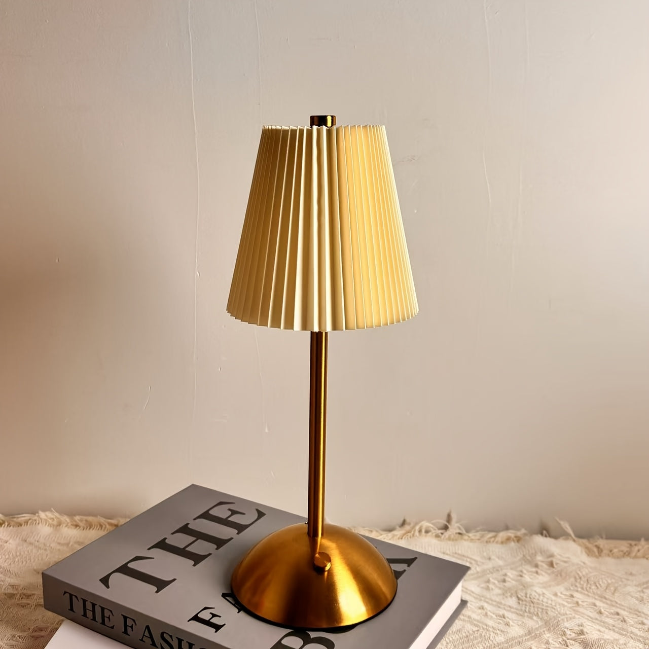 Modern Rechargeable Touch Control LED Table Lamp with Pleated Shade