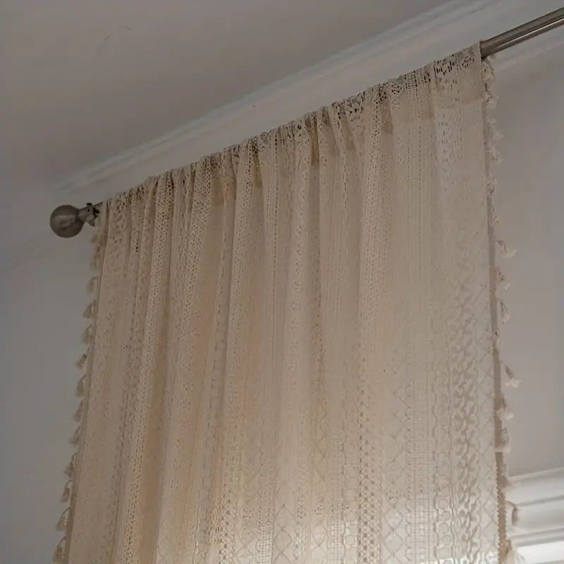 Bohemian Tassel Trim Crochet Curtain