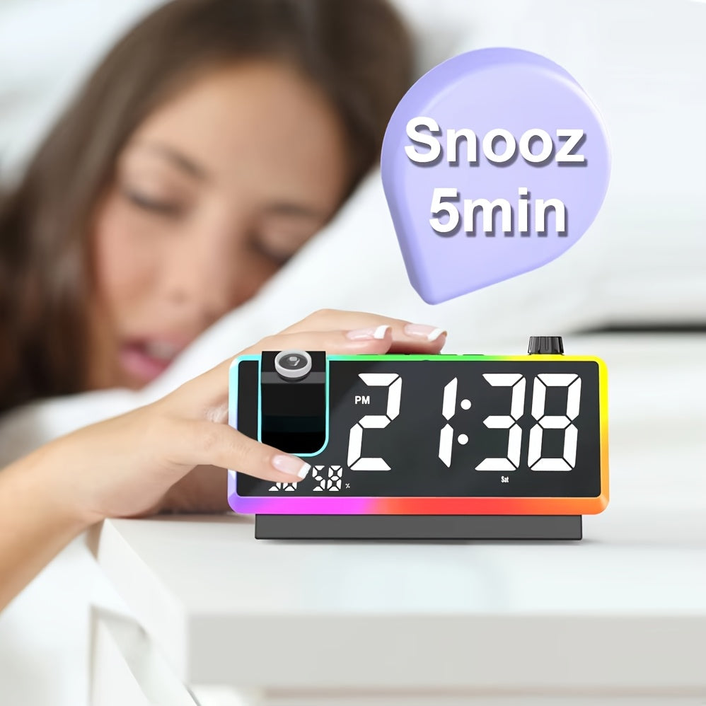 LED Projection Alarm Clock with RGB Display and Dual Time Function