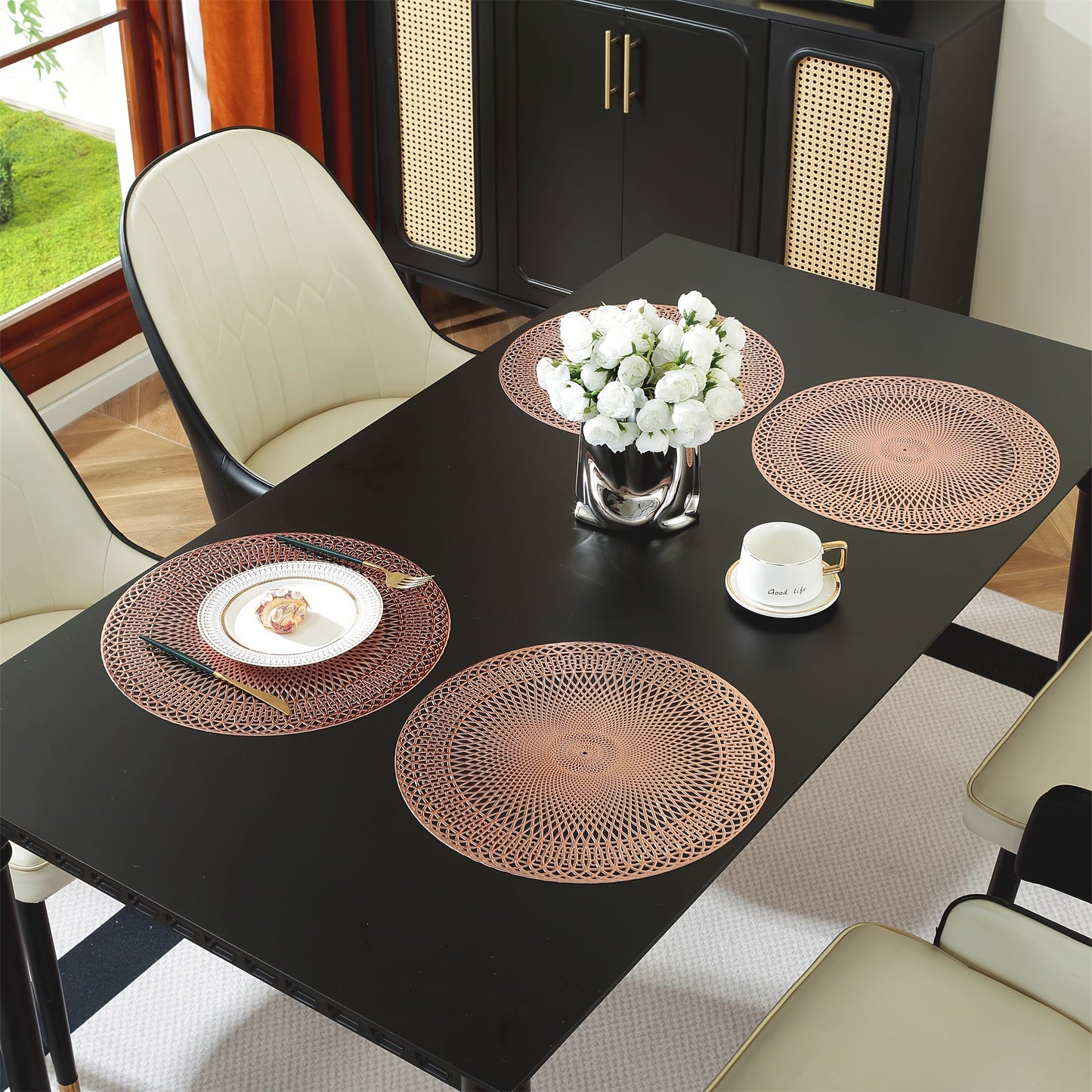Round Geometric PVC Placemats - Heat-Resistant Elegant Table Mats
