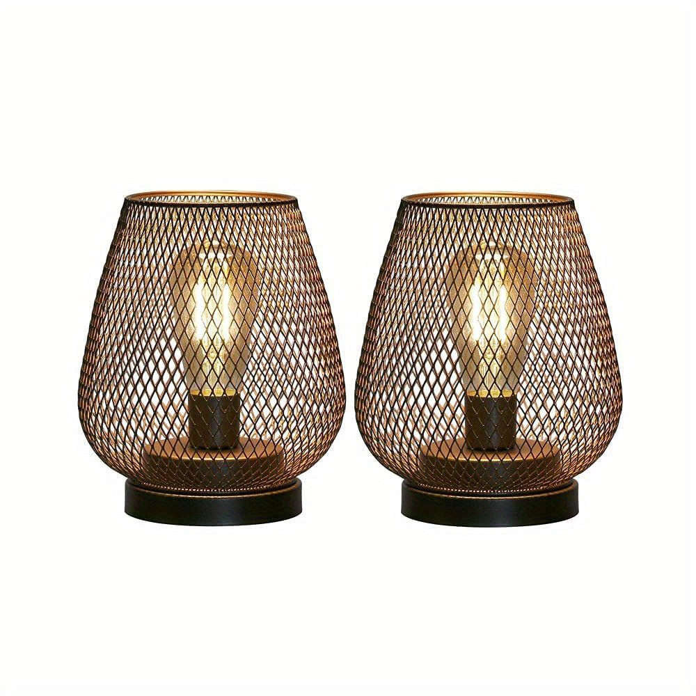 Rustic Industrial Mesh Table Lamp Set with LED Bulbs