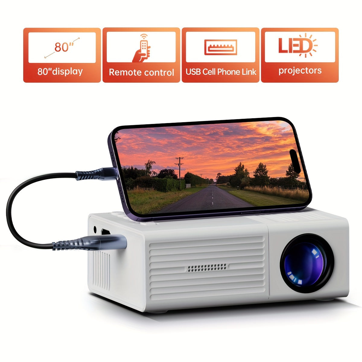 3000 Lumen Portable Mini Projector with HDMI and USB Connectivity
