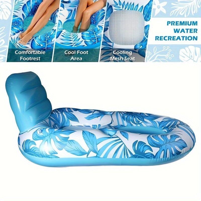 Inflatable Pool Lounge Chair with Backrest and Cup Holders