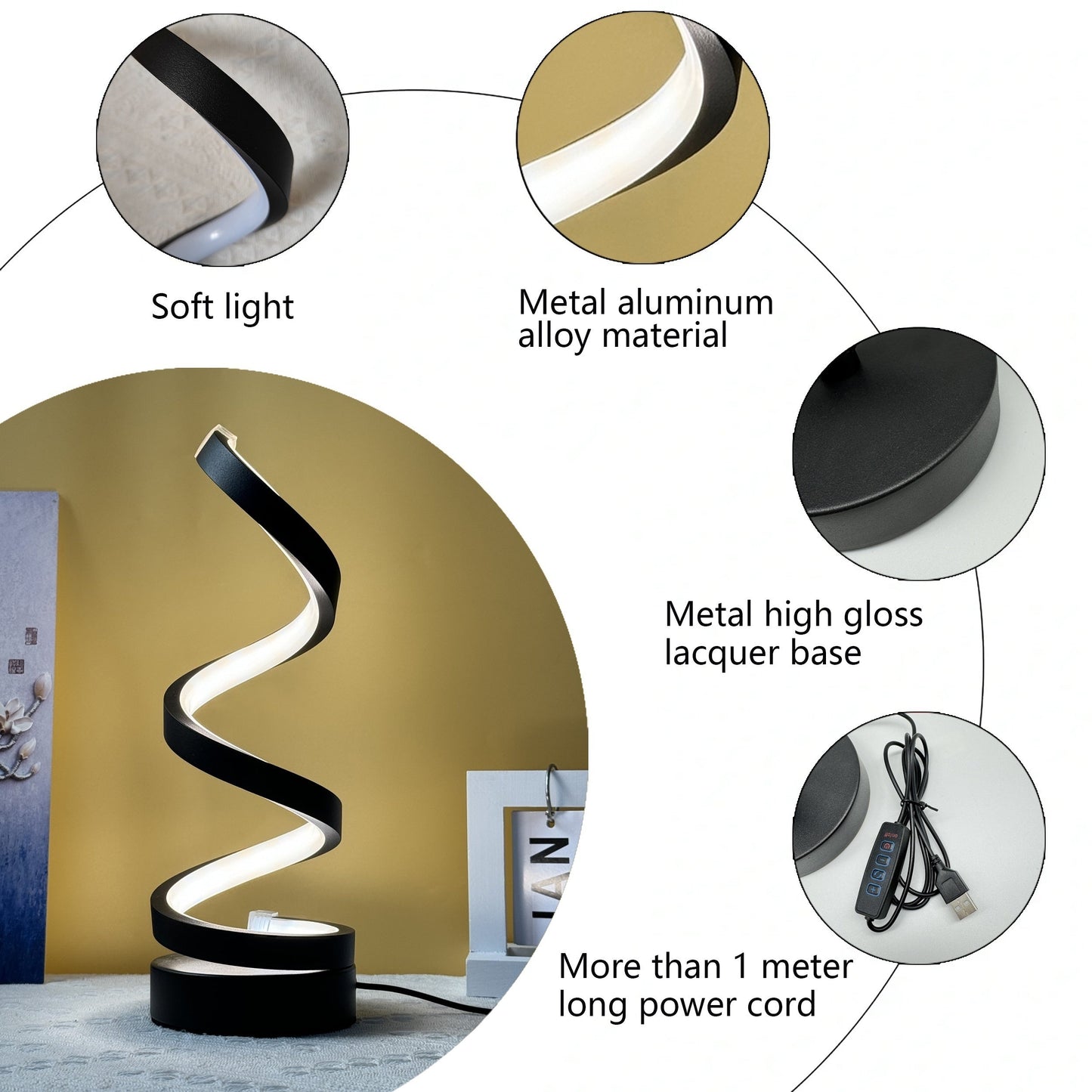 Modern Spiral LED Table Lamp with Warm Light for Bedroom and Office