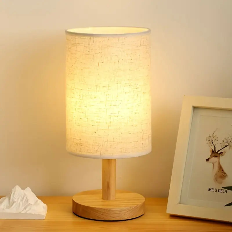 Minimalist Wooden Base Table Lamp with Fabric Shade