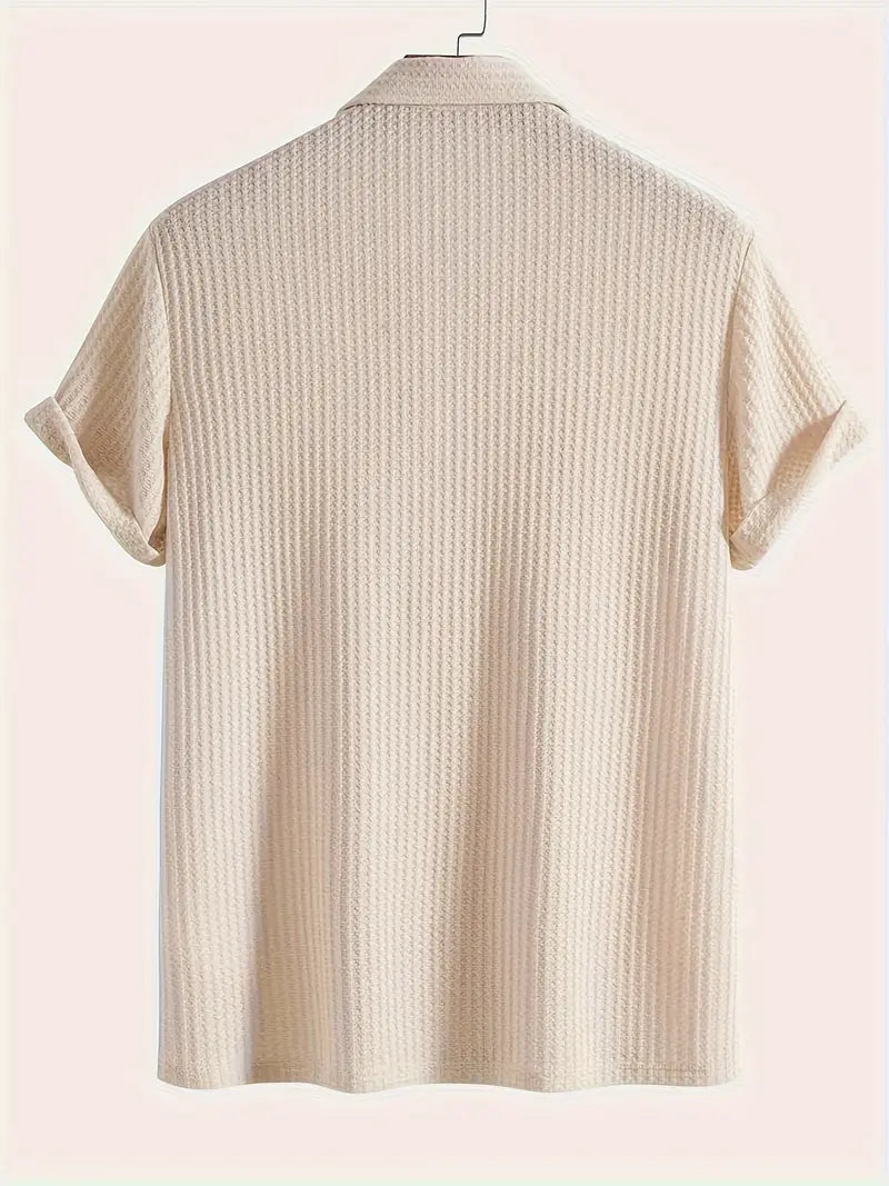 Men's Ribbed Polo Shirt - Breathable Lightweight Summer Casual Wear