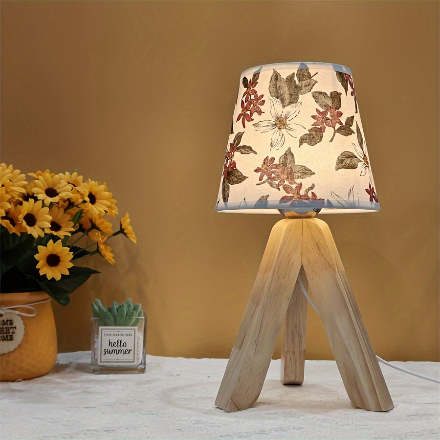 Elegant Floral LED Table Lamp with Wooden Base
