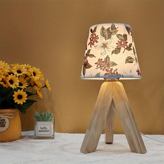 Elegant Floral LED Table Lamp with Wooden Base