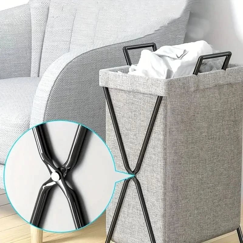 Foldable Laundry Basket with Metal Frame and Woven Fabric