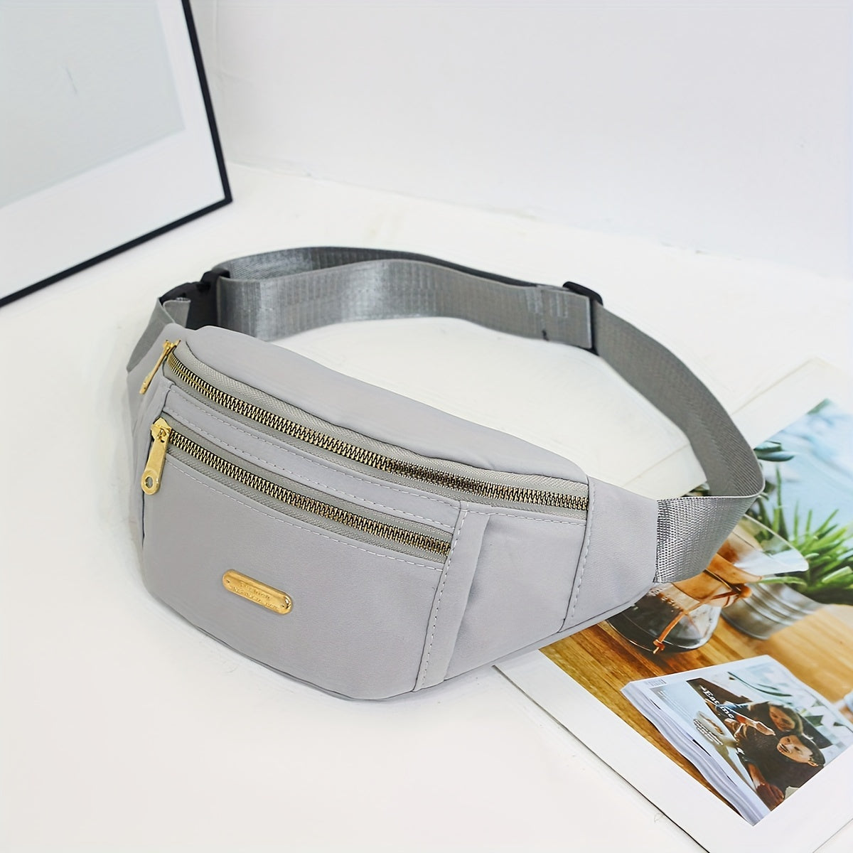 Lightweight Nylon Hip Pouch with Adjustable Strap and Zippered Pockets