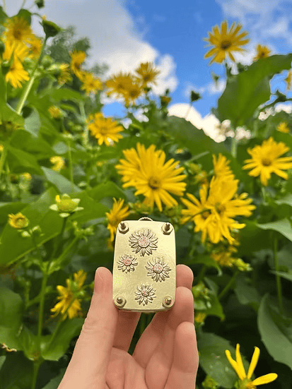 Mini Flower Press with Brass and Silver Details - Portable Botanical Keepsake Maker