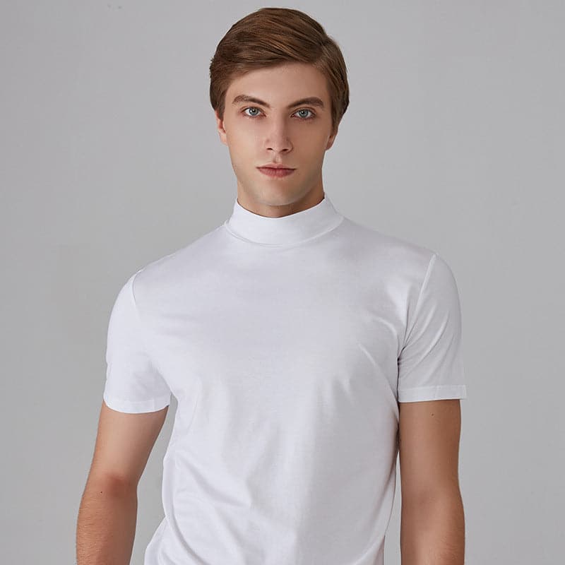 Men's Slim Fit High Collar T-Shirt in Breathable Cotton Blend