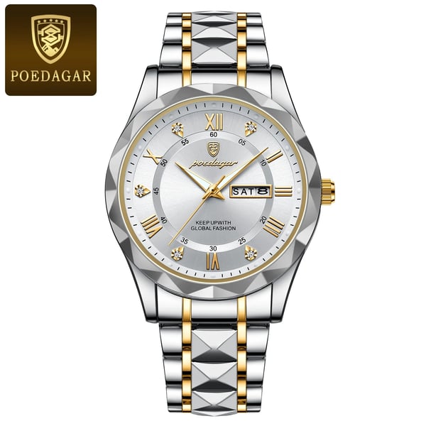 Men's 41mm Stainless Steel Quartz Watch with Luminescent Hands and Date