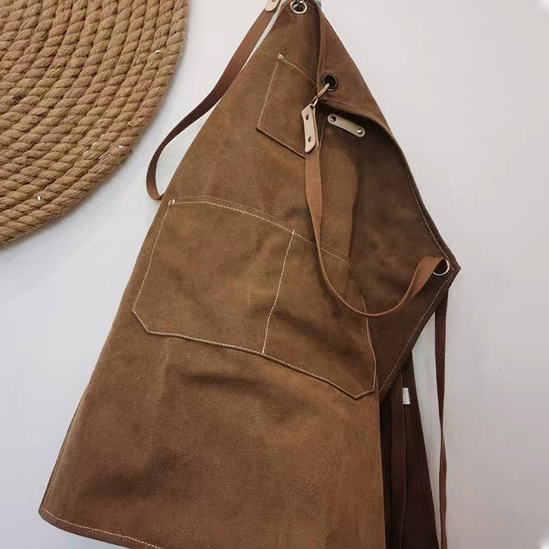 Durable Canvas Stain Resistant Apron with Pockets and Cross-Back Straps