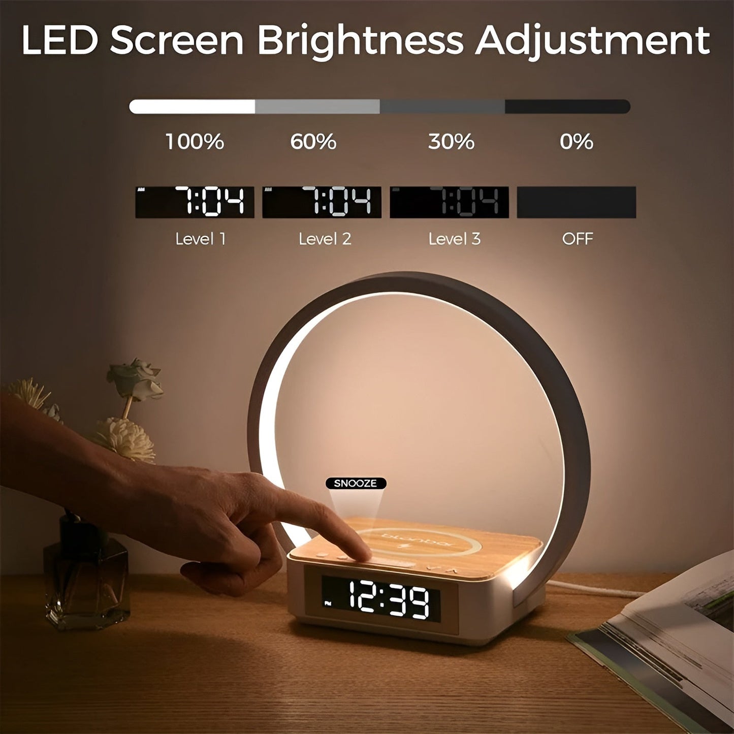 Modern LED Table Lamp with Wireless Charger and Alarm Clock