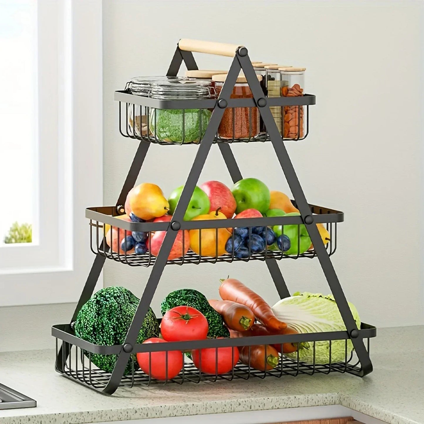 3-Tier Carbon Steel Fruit Basket for Elegant Display