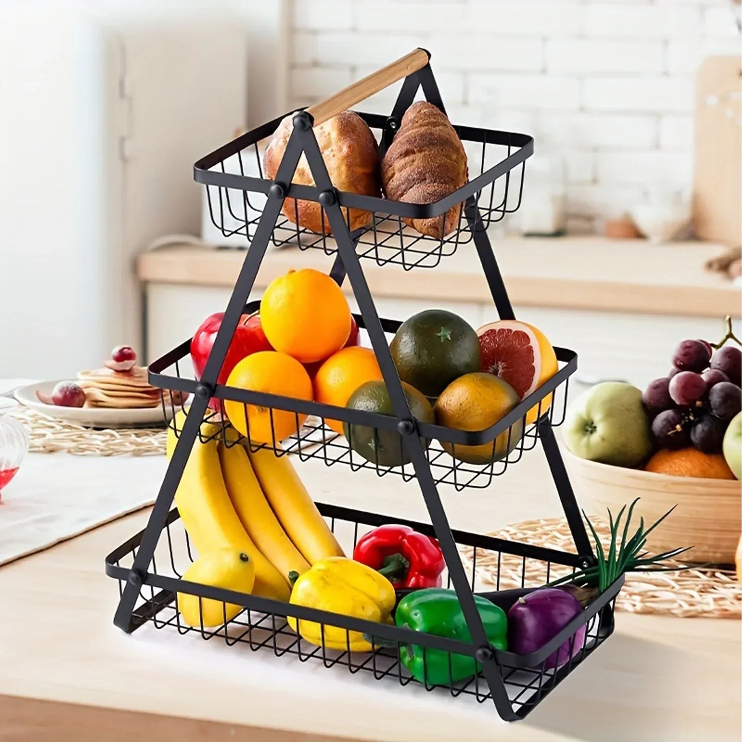 3-Tier Carbon Steel Fruit Basket for Stylish Storage