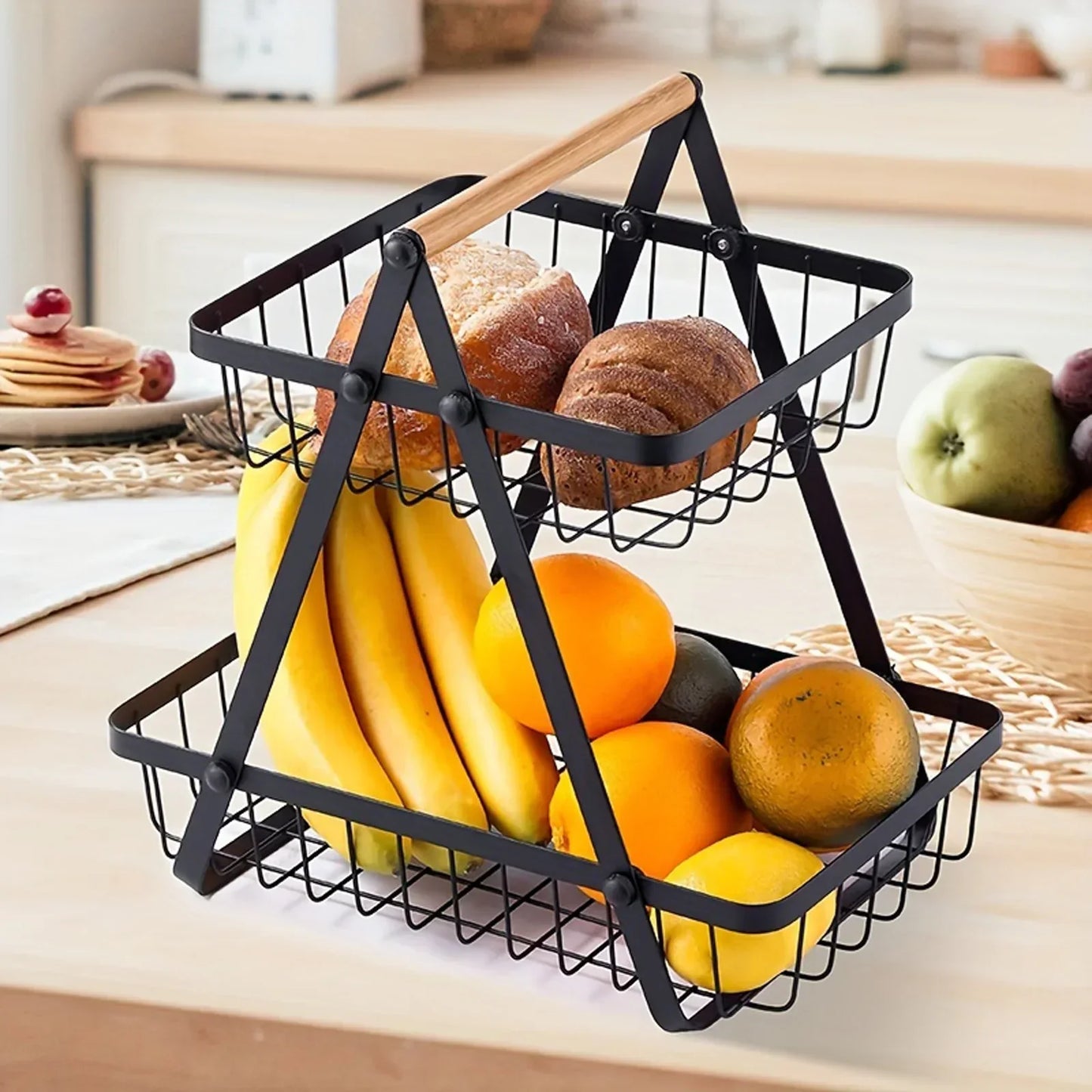 3-Tier Carbon Steel Fruit Basket for Stylish Storage